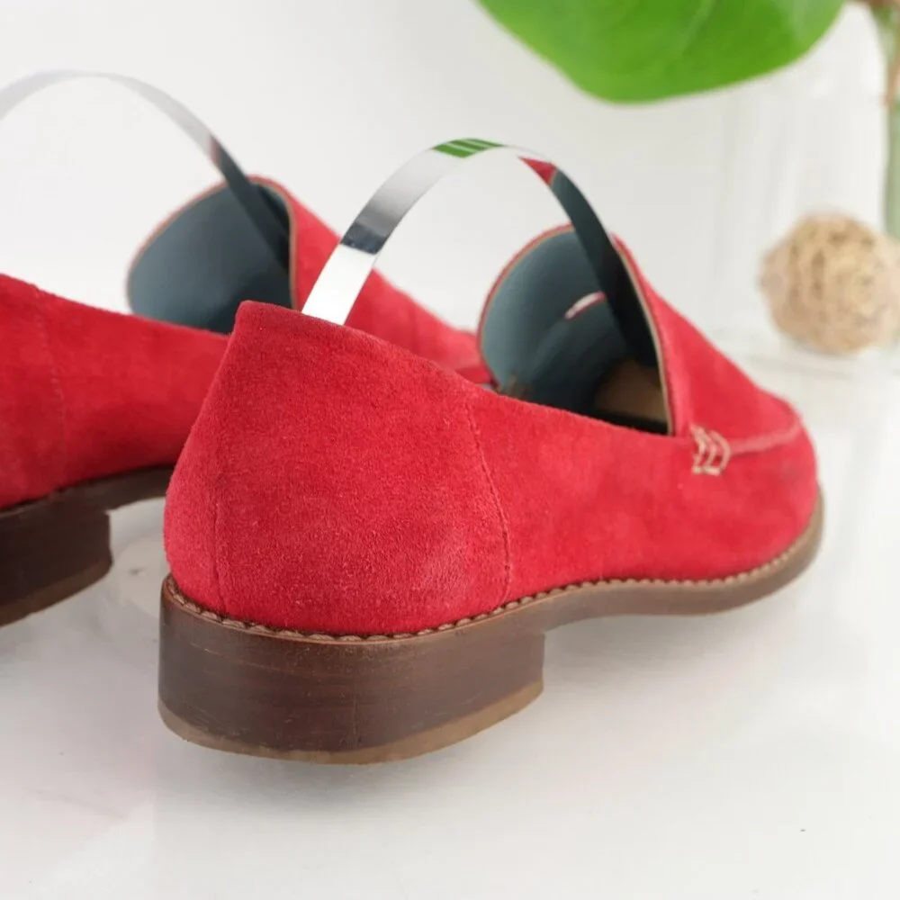 Frances Valentine Womens Penny Loafer Size 6 Red Suede Slip On Shoe Cutout Flats
